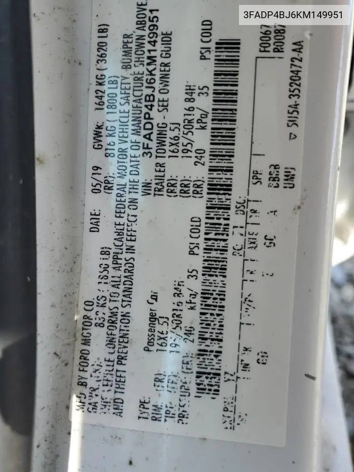 2019 Ford Fiesta Se VIN: 3FADP4BJ6KM149951 Lot: 56856985