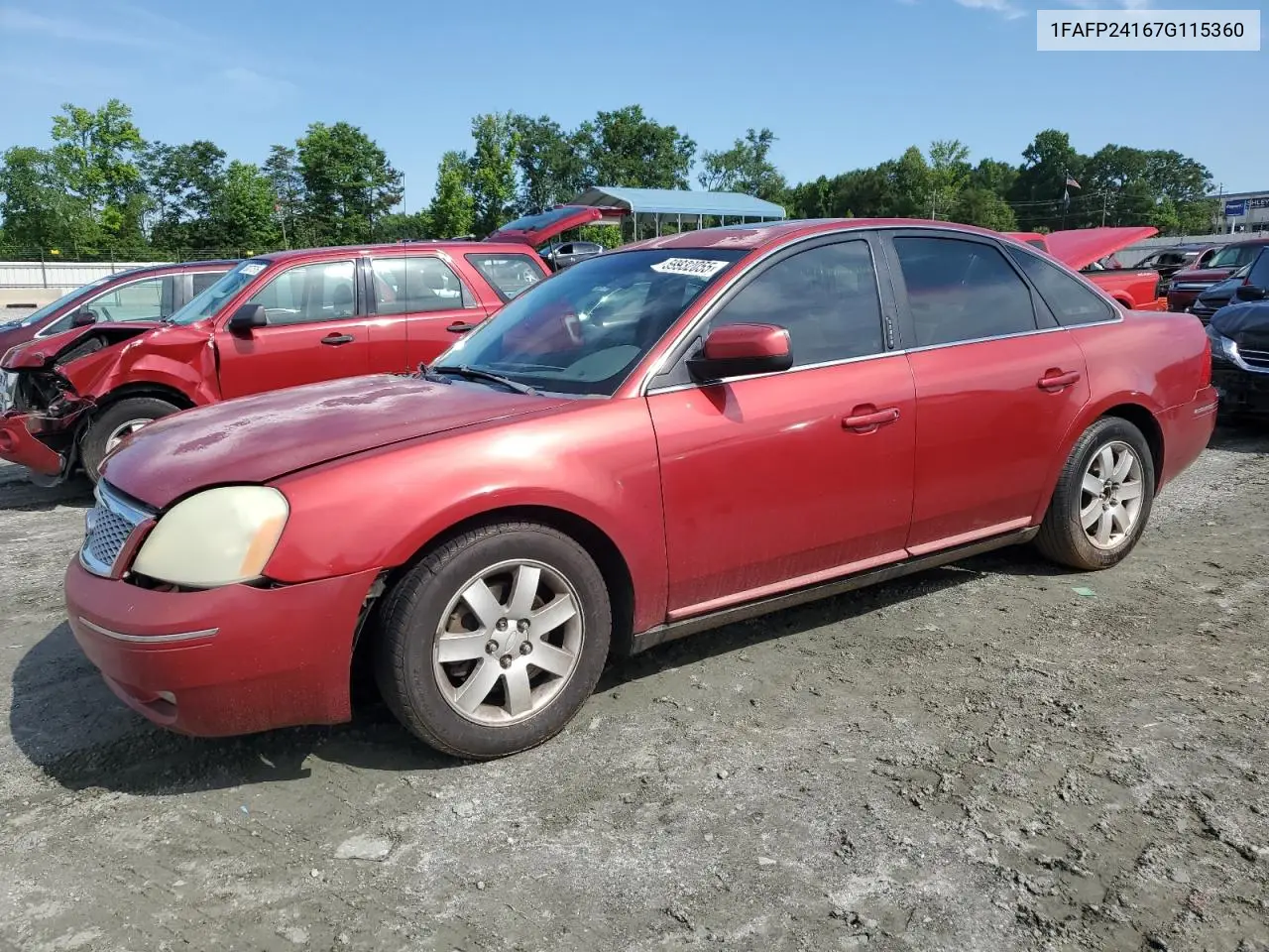 2007 Ford Five Hundred Sel VIN: 1FAFP24167G115360 Lot: 59932055