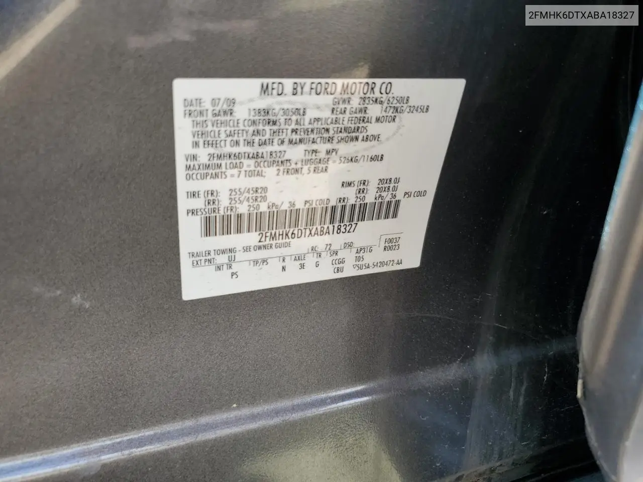 2010 Ford Flex Limited VIN: 2FMHK6DTXABA18327 Lot: 62023135