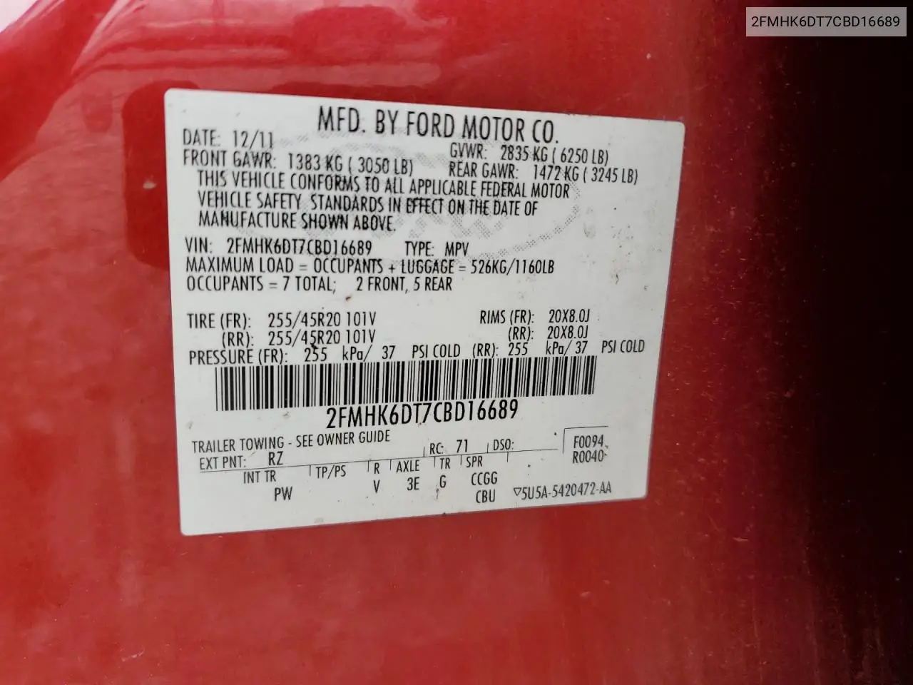 2012 Ford Flex Limited VIN: 2FMHK6DT7CBD16689 Lot: 56499615