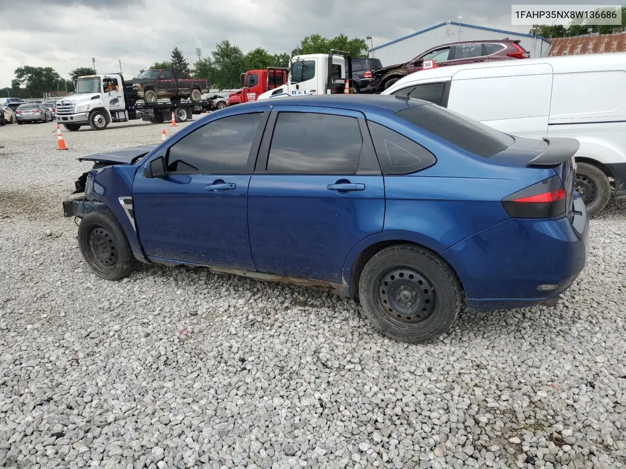 2008 Ford Focus Se VIN: 1FAHP35NX8W136686 Lot: 62559625