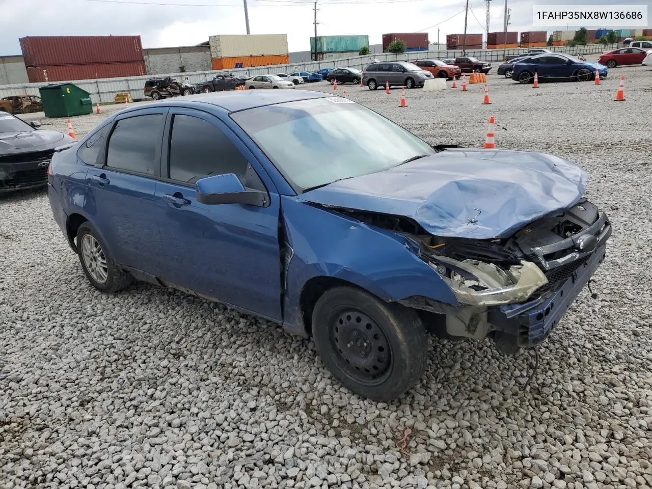 2008 Ford Focus Se VIN: 1FAHP35NX8W136686 Lot: 62559625