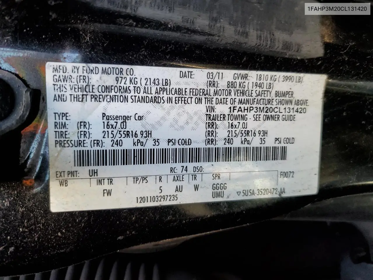 2012 Ford Focus Sel VIN: 1FAHP3M20CL131420 Lot: 62907375