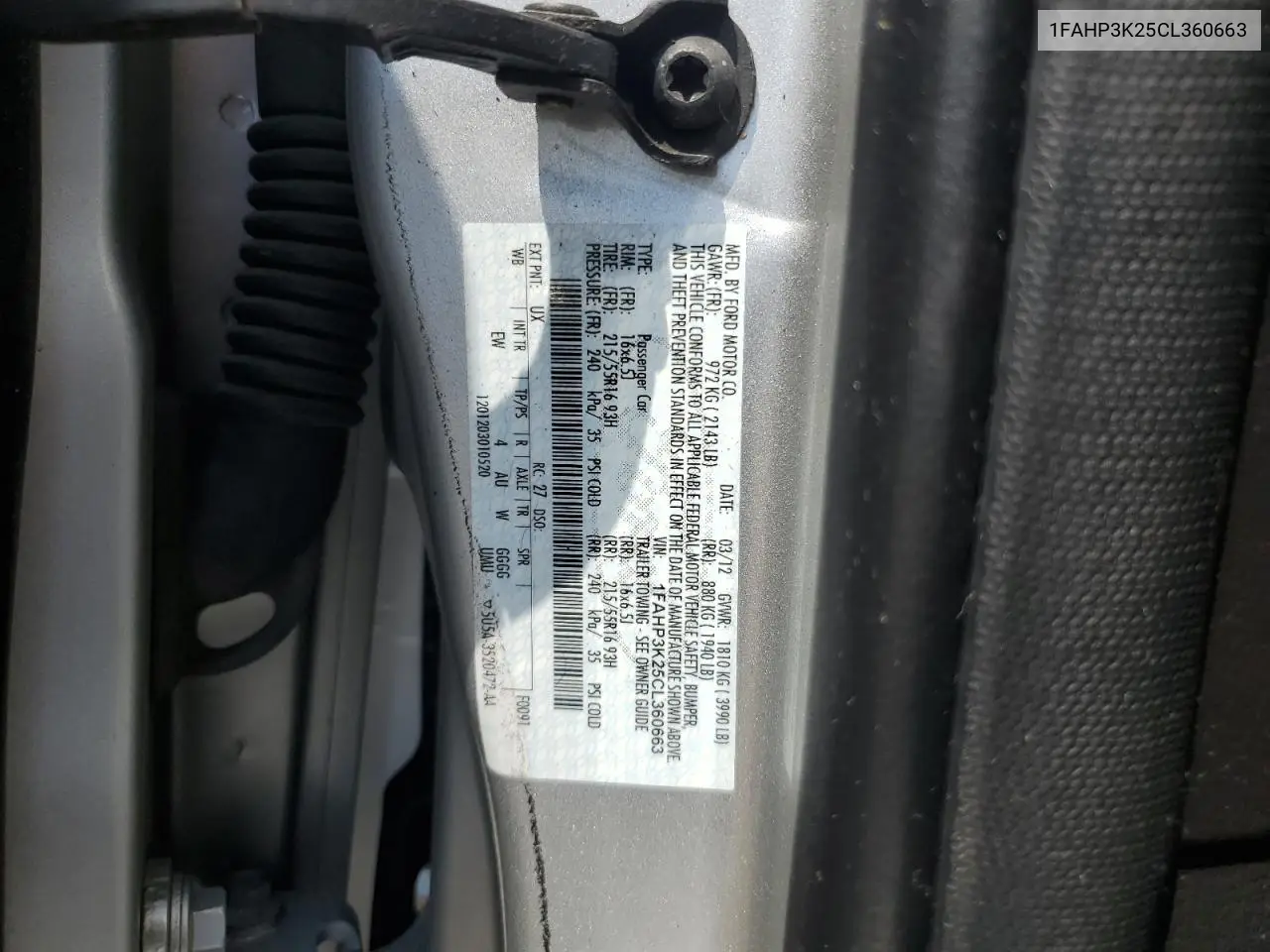 2012 Ford Focus Se VIN: 1FAHP3K25CL360663 Lot: 62920815