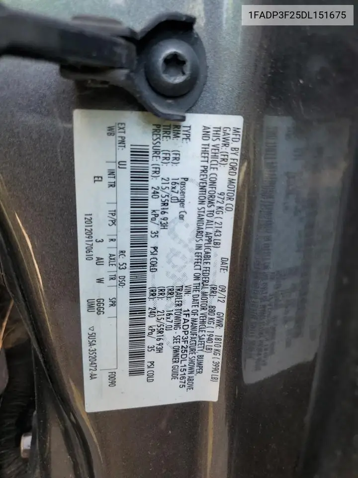 2013 Ford Focus Se VIN: 1FADP3F25DL151675 Lot: 56904195