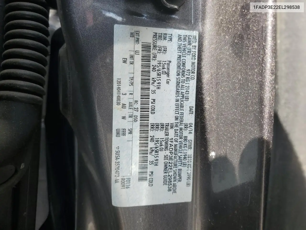 2014 Ford Focus S VIN: 1FADP3E22EL298538 Lot: 62908555