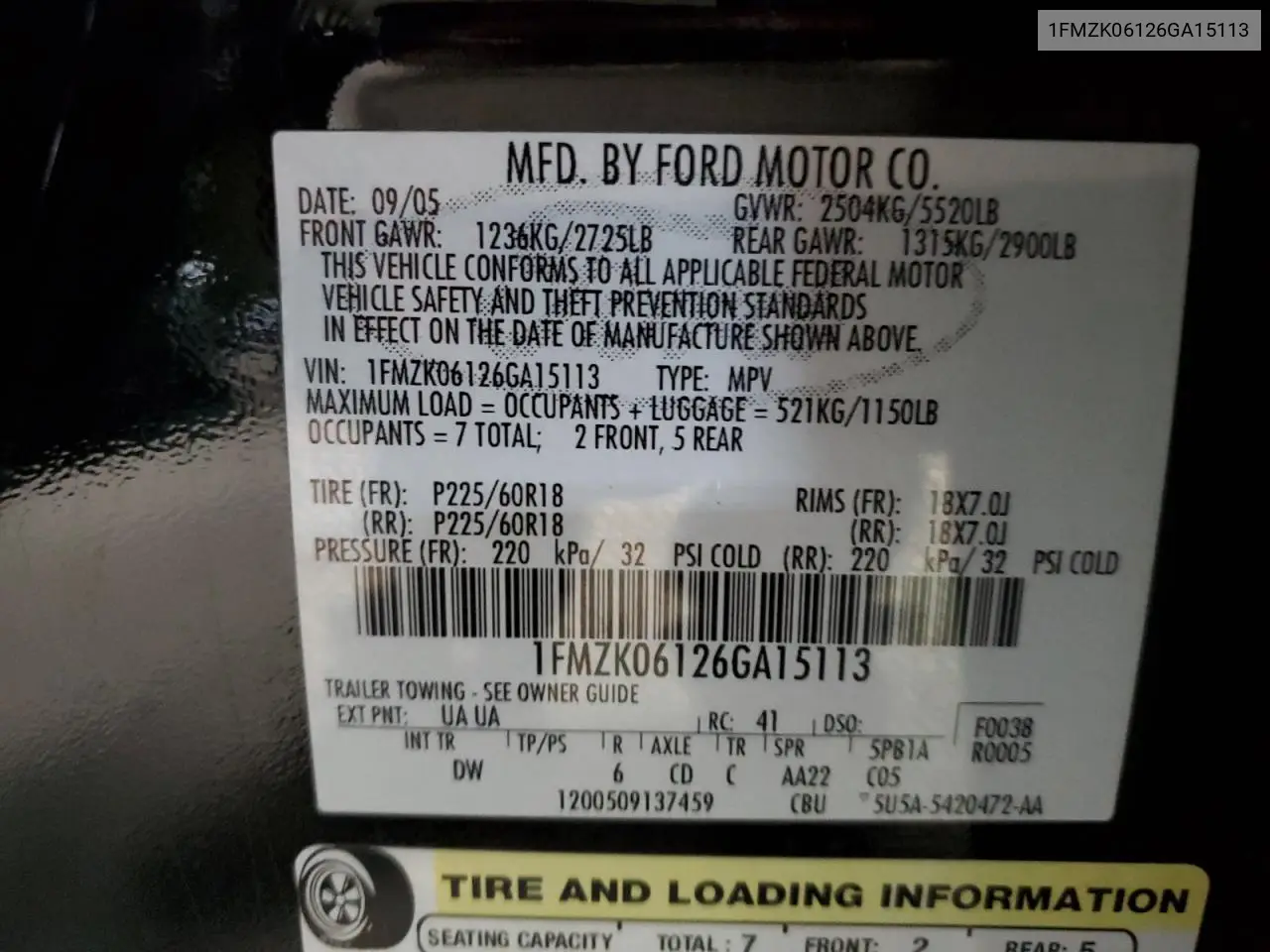 2006 Ford Freestyle Limited VIN: 1FMZK06126GA15113 Lot: 54941175