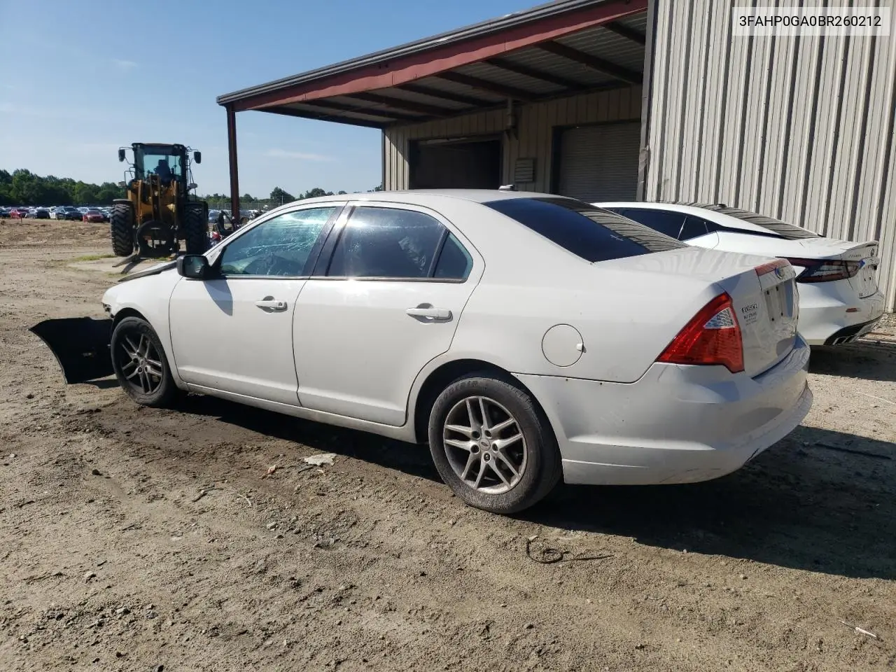2011 Ford Fusion S VIN: 3FAHP0GA0BR260212 Lot: 61933865