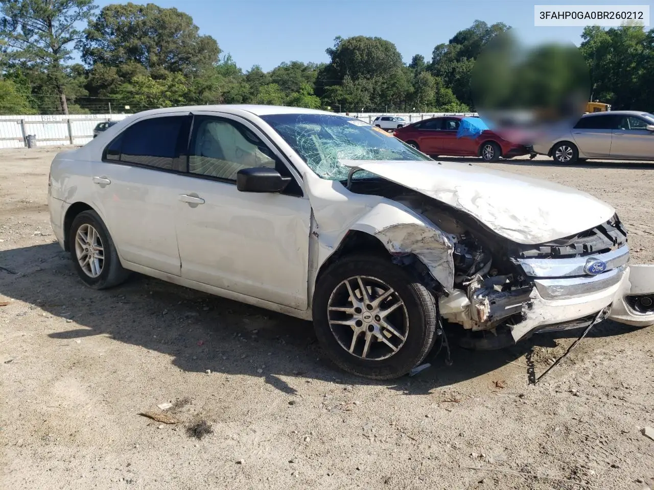 2011 Ford Fusion S VIN: 3FAHP0GA0BR260212 Lot: 61933865