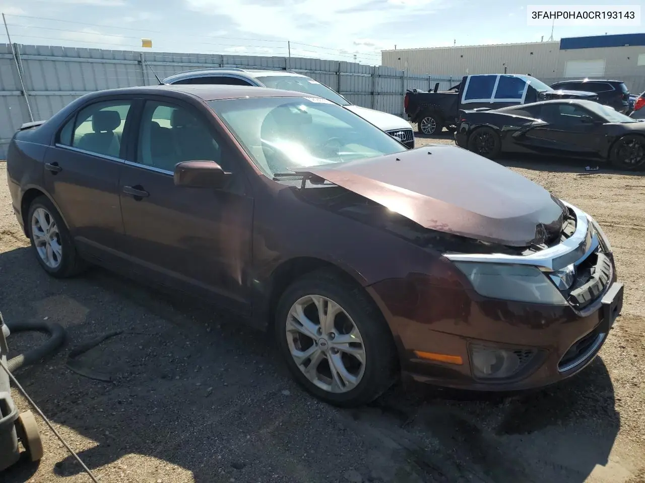 2012 Ford Fusion Se VIN: 3FAHP0HA0CR193143 Lot: 62696565