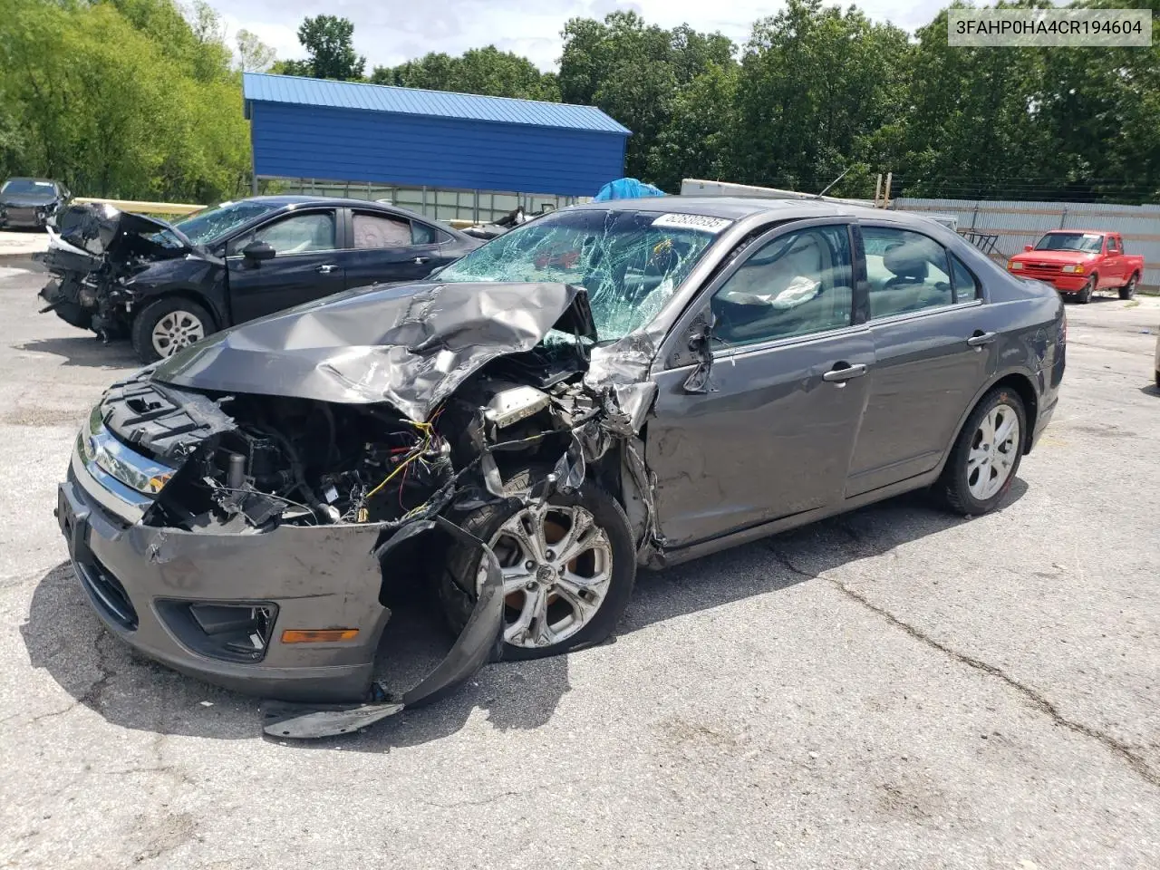 2012 Ford Fusion Se VIN: 3FAHP0HA4CR194604 Lot: 62830595