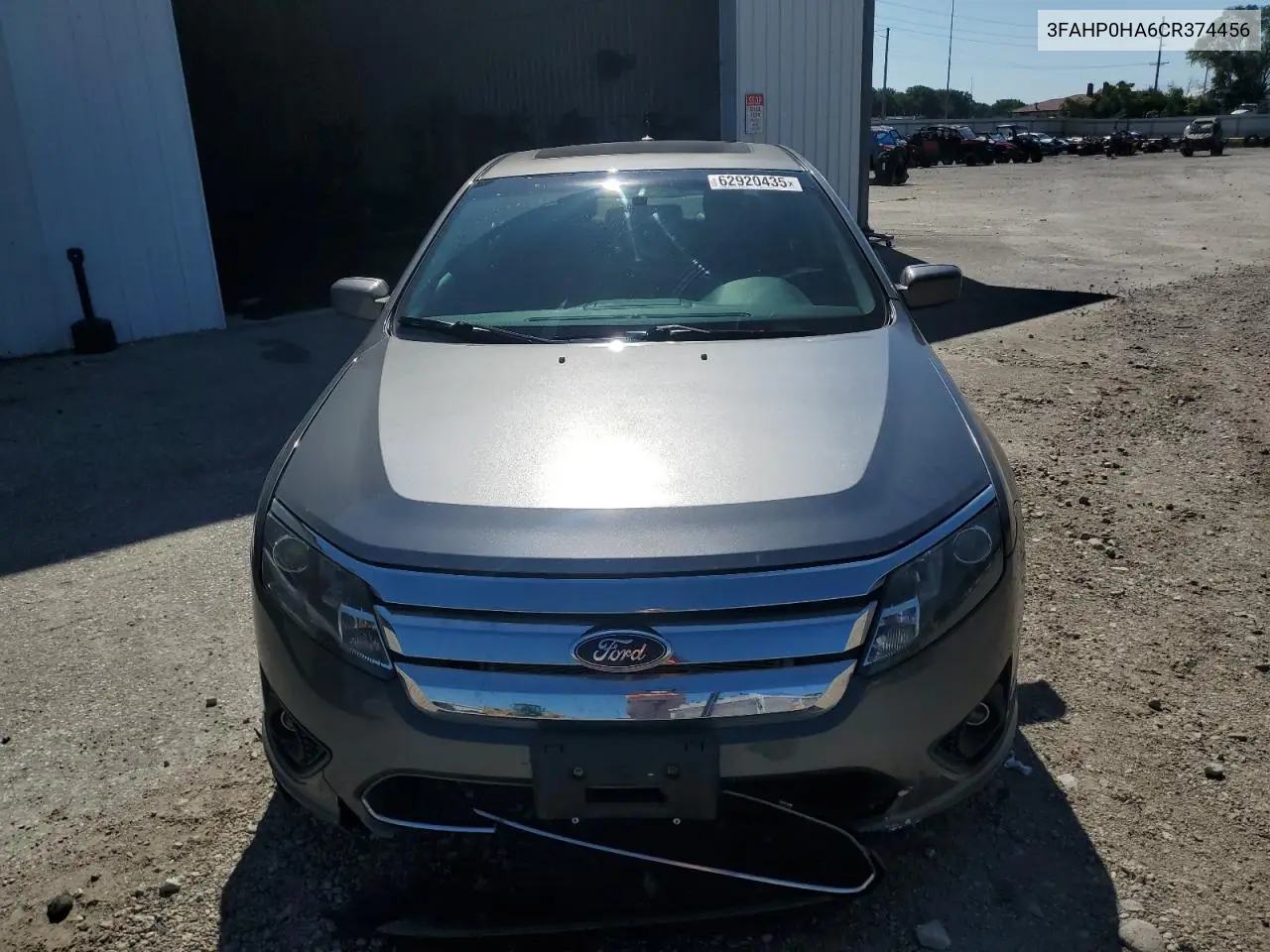 2012 Ford Fusion Se VIN: 3FAHP0HA6CR374456 Lot: 62920435