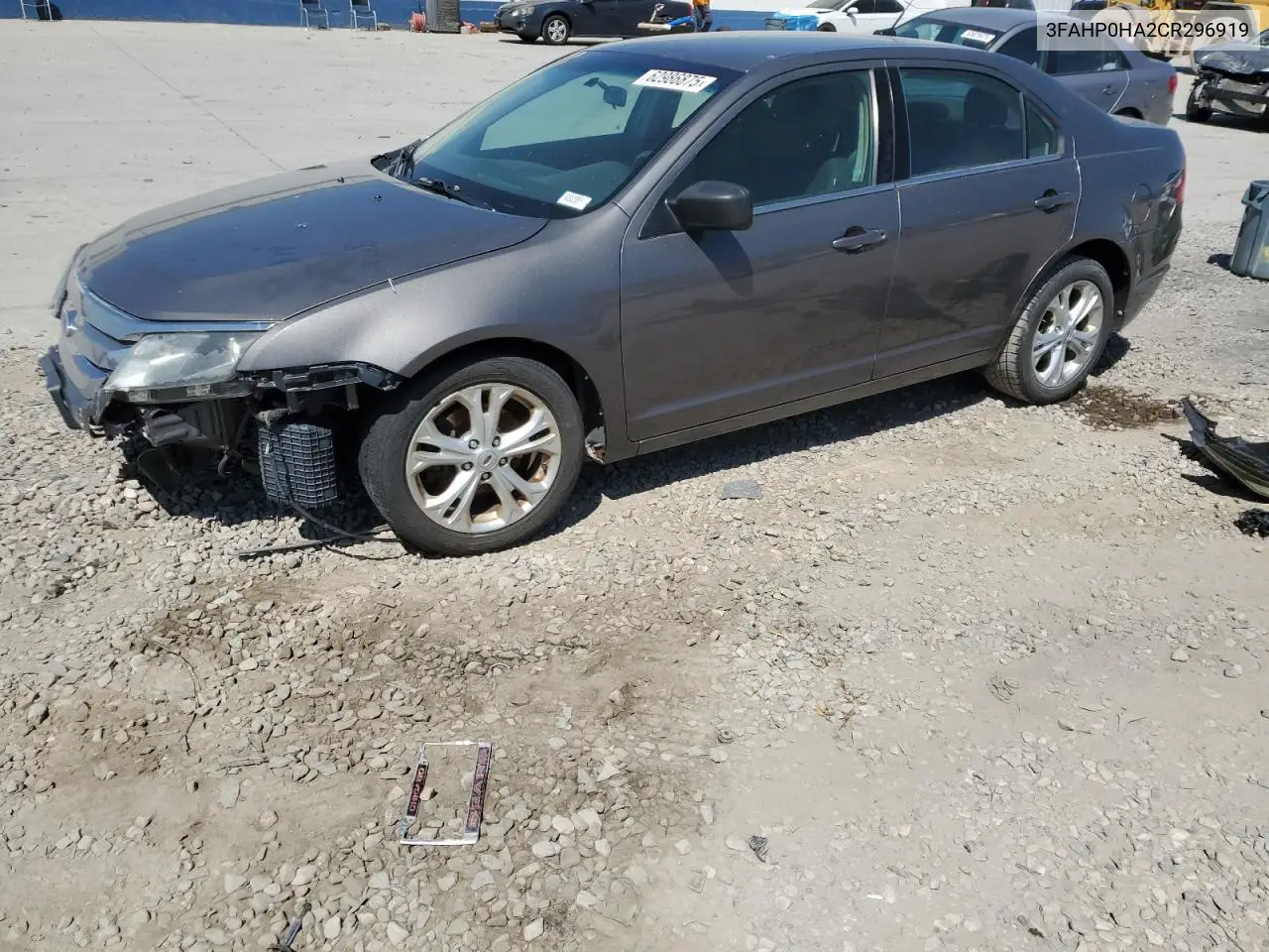 2012 Ford Fusion Se VIN: 3FAHP0HA2CR296919 Lot: 62986875