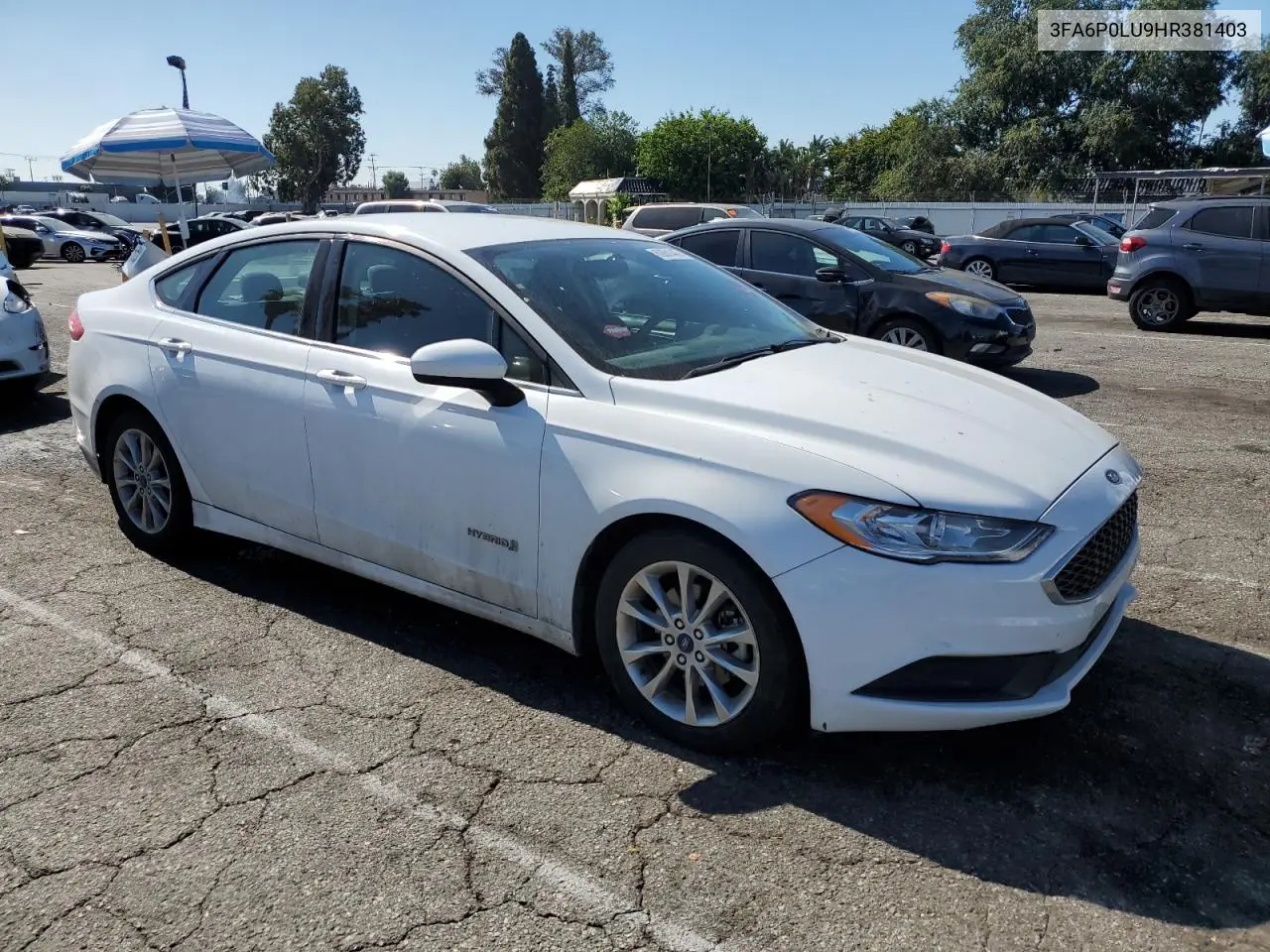 2017 Ford Fusion Se Hybrid VIN: 3FA6P0LU9HR381403 Lot: 62651445