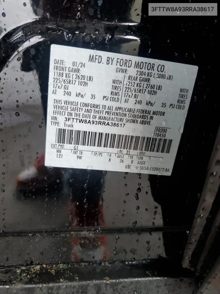 2024 Ford Maverick Xl VIN: 3FTTW8A93RRA38617 Lot: 56326065