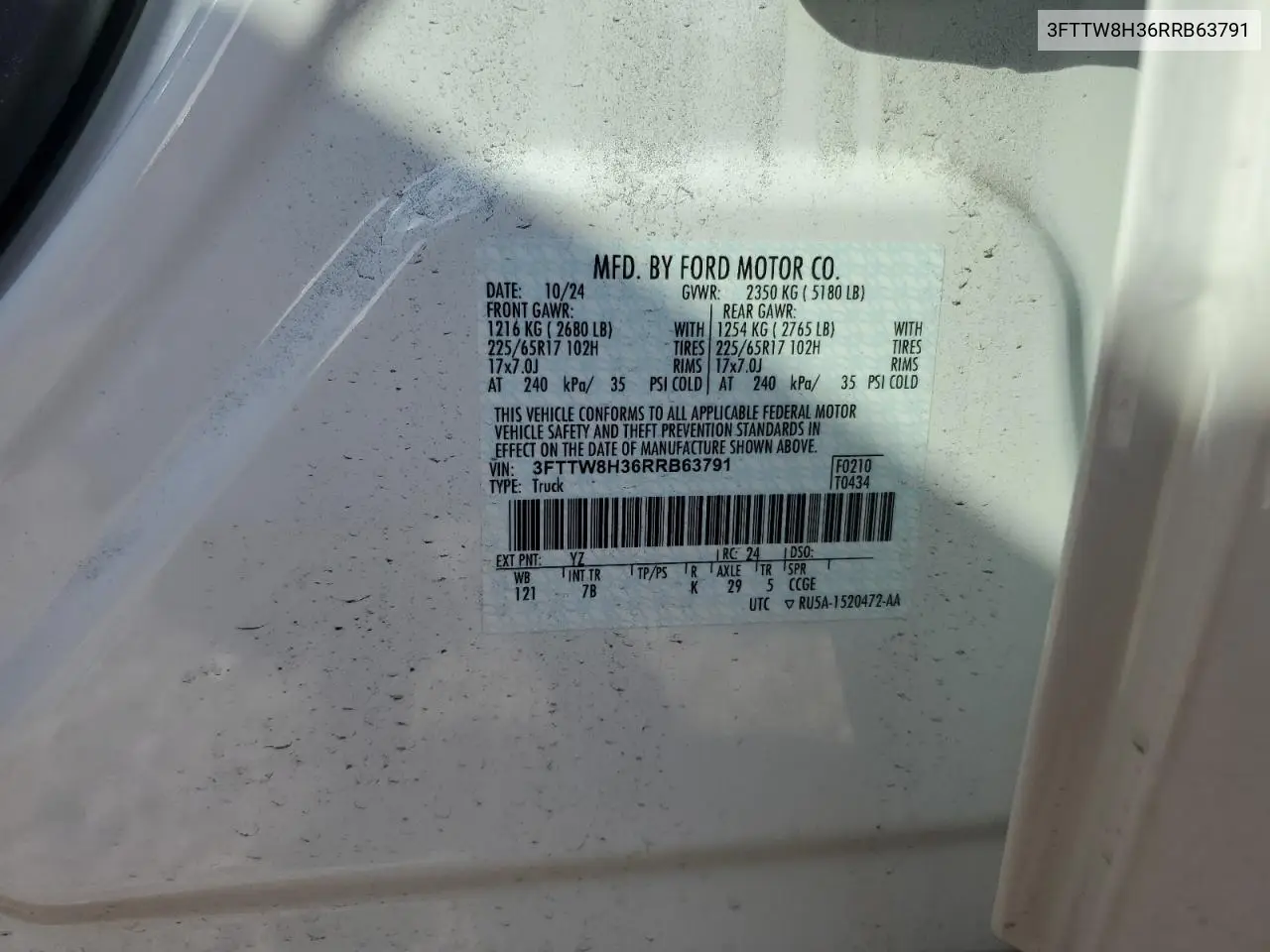 2024 Ford Maverick Xlt VIN: 3FTTW8H36RRB63791 Lot: 62570345
