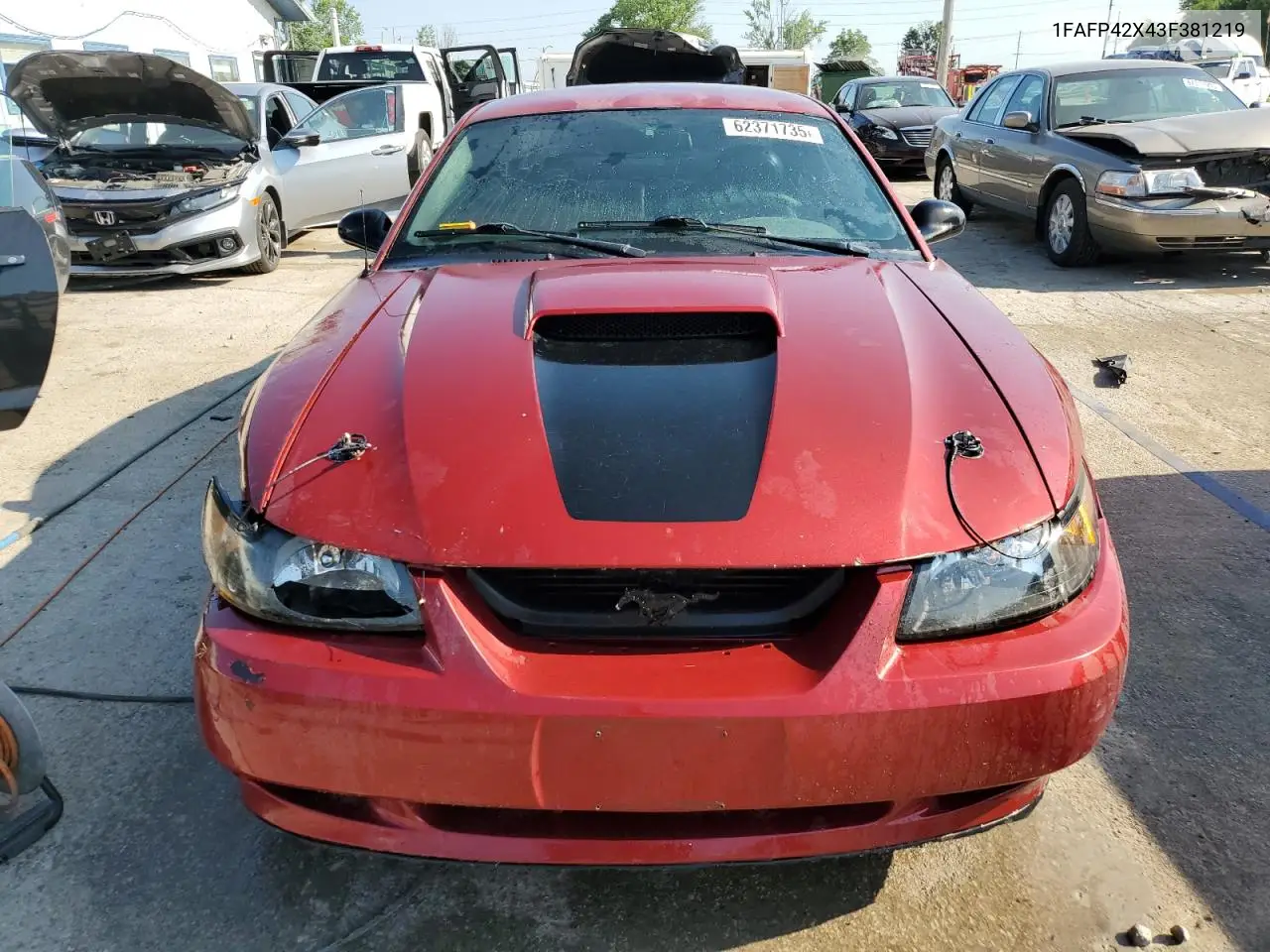 2003 Ford Mustang Gt VIN: 1FAFP42X43F381219 Lot: 62371735
