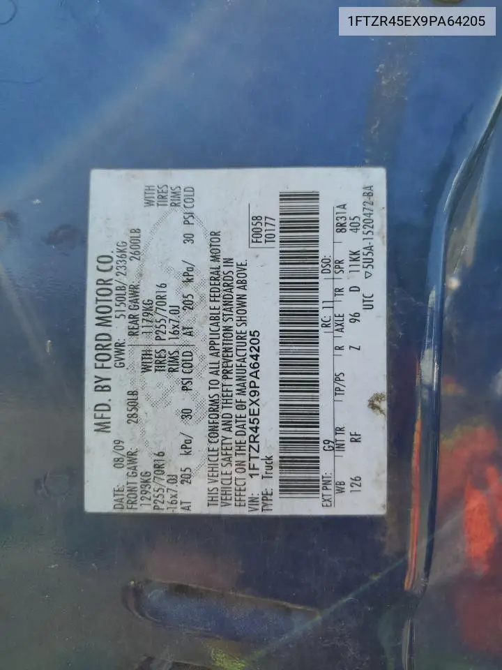1ftzr45ex9pa64205 1FTZR45EX9PA64205 2009 Ford Ranger Super Cab