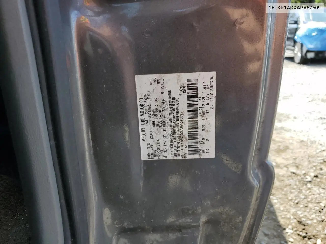 2010 Ford Ranger VIN: 1FTKR1ADXAPA67509 Lot: 62335375