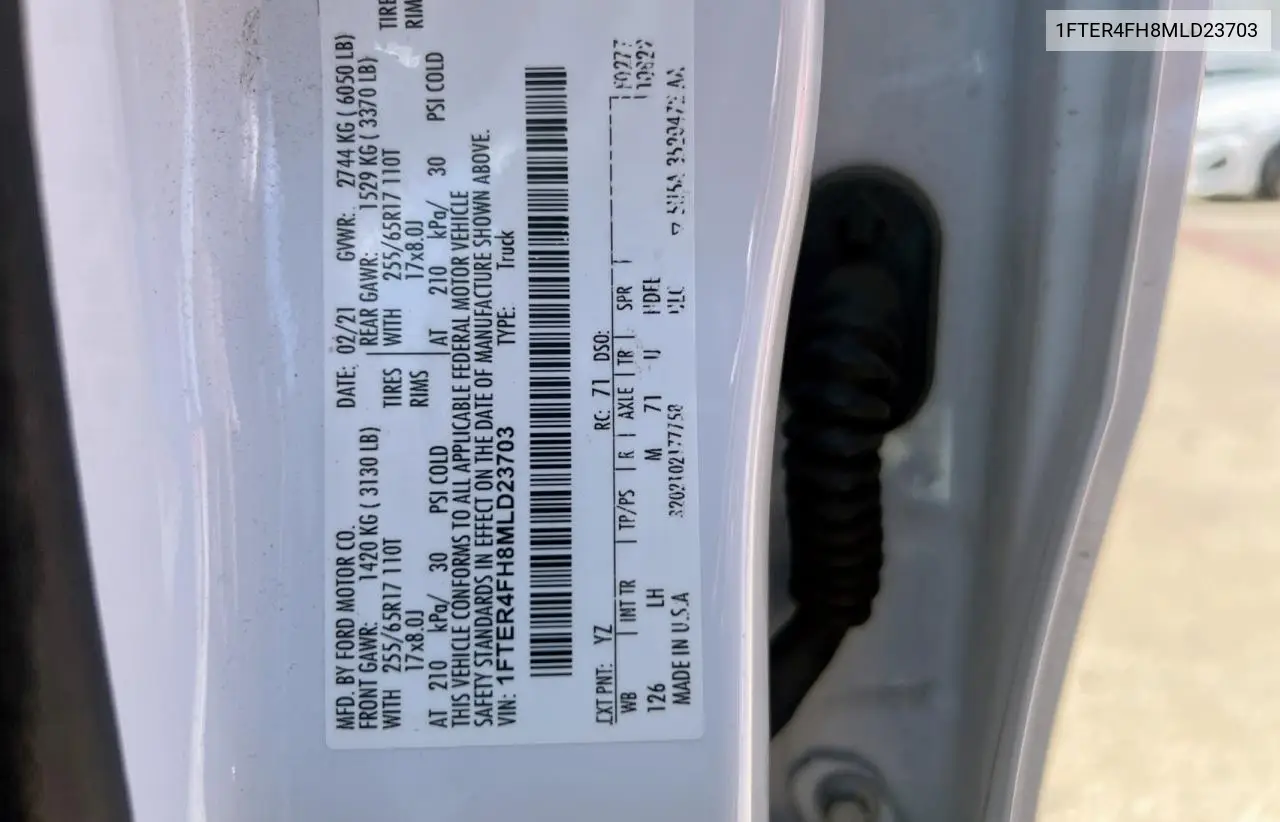2021 Ford Ranger Xl VIN: 1FTER4FH8MLD23703 Lot: 62906265