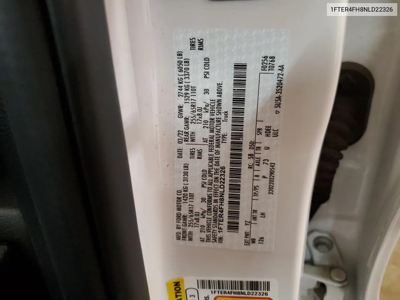 2022 Ford Ranger Xl VIN: 1FTER4FH8NLD22326 Lot: 56541315