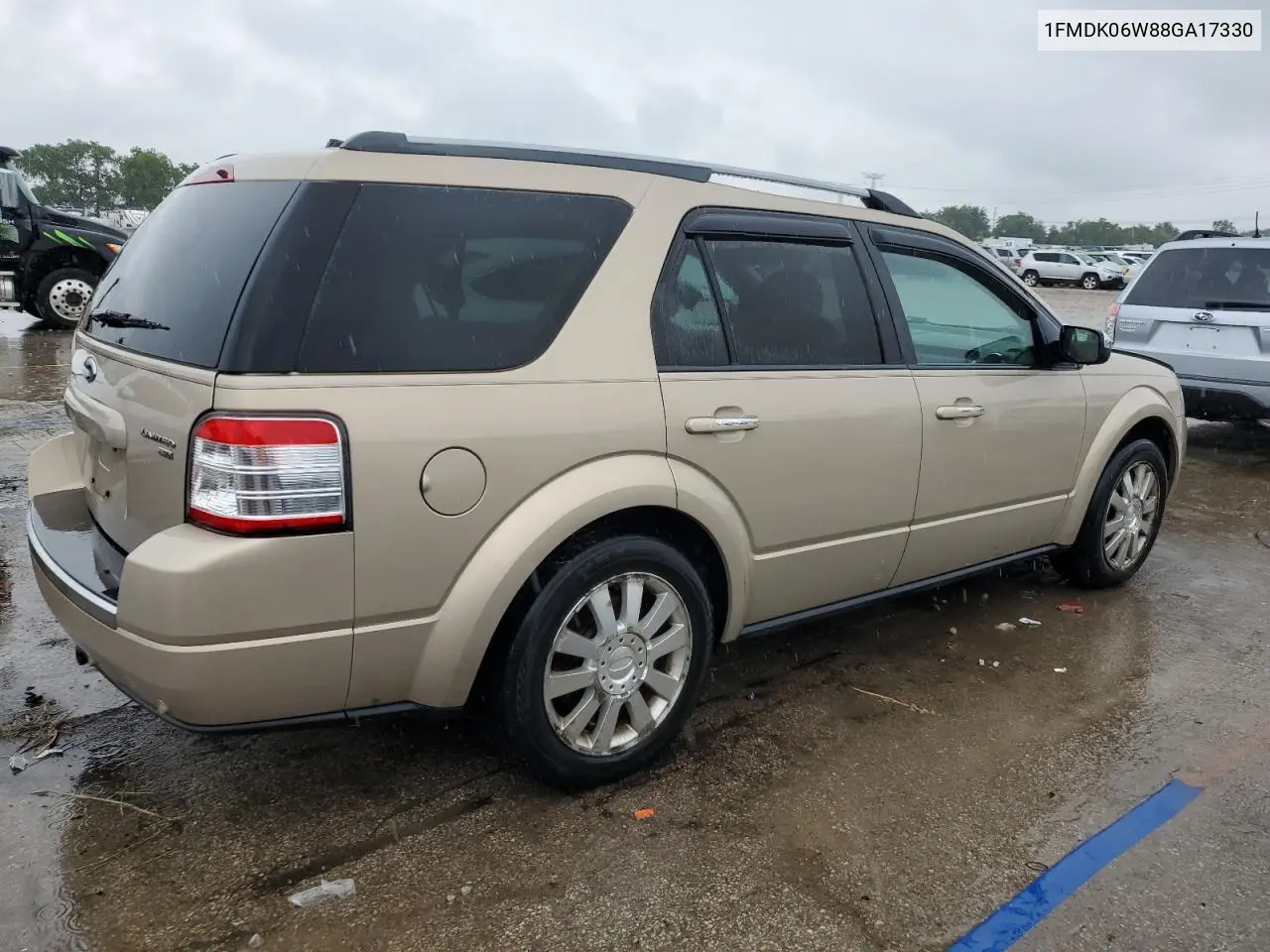 2008 Ford Taurus X Limited VIN: 1FMDK06W88GA17330 Lot: 58788945