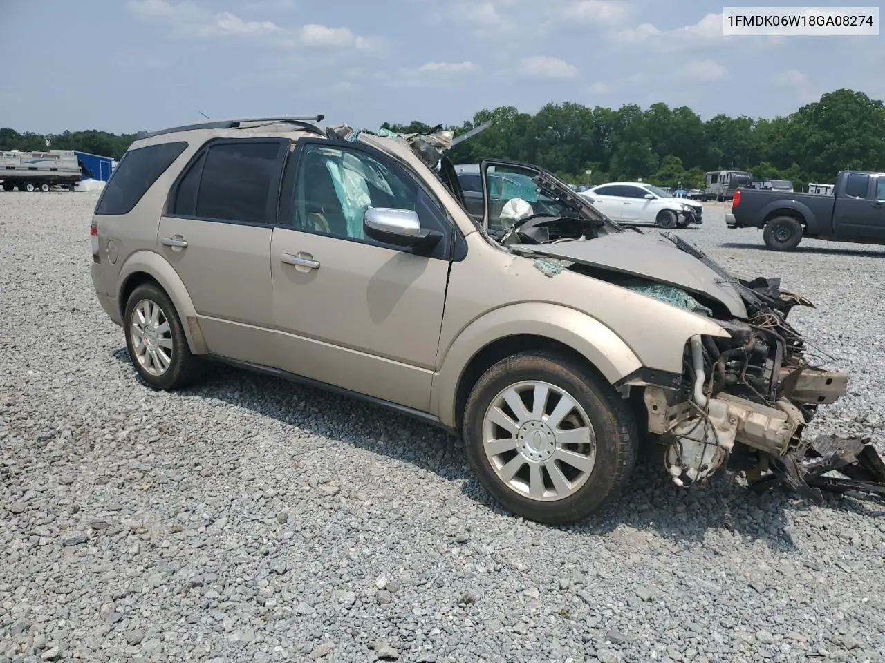 2008 Ford Taurus X Limited VIN: 1FMDK06W18GA08274 Lot: 59505515