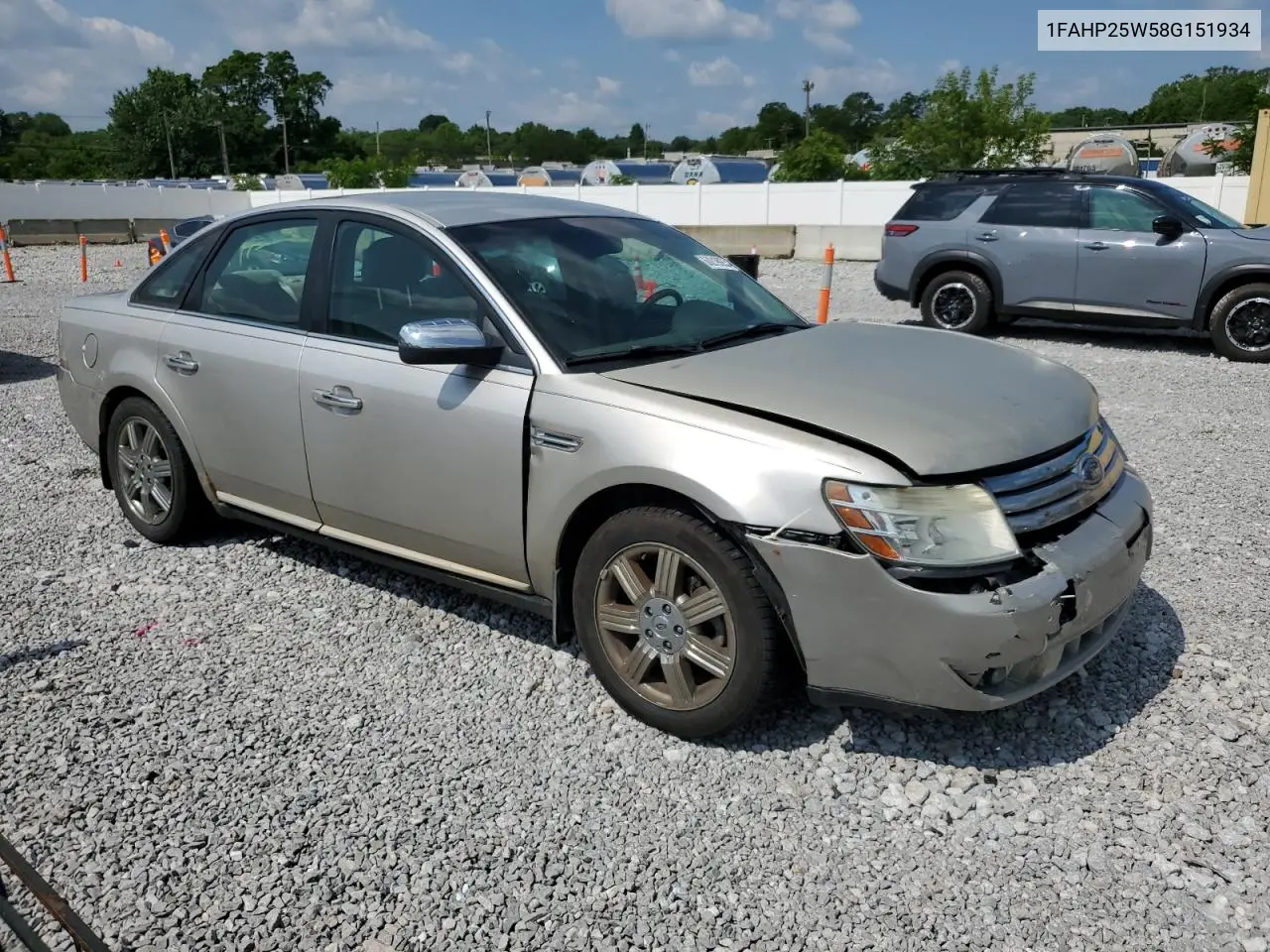 2008 Ford Taurus Limited VIN: 1FAHP25W58G151934 Lot: 60219925
