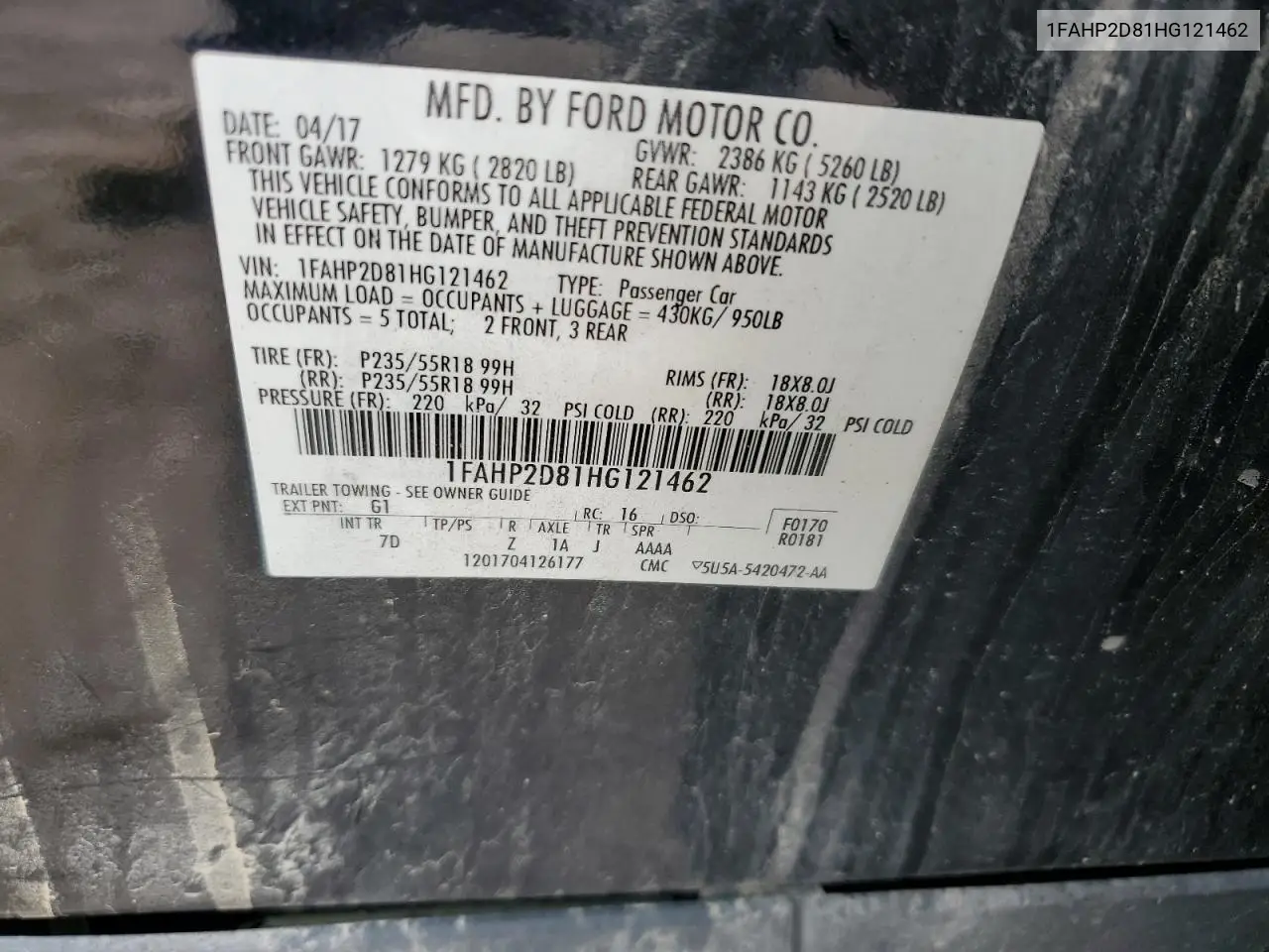 2017 Ford Taurus Se VIN: 1FAHP2D81HG121462 Lot: 62903815