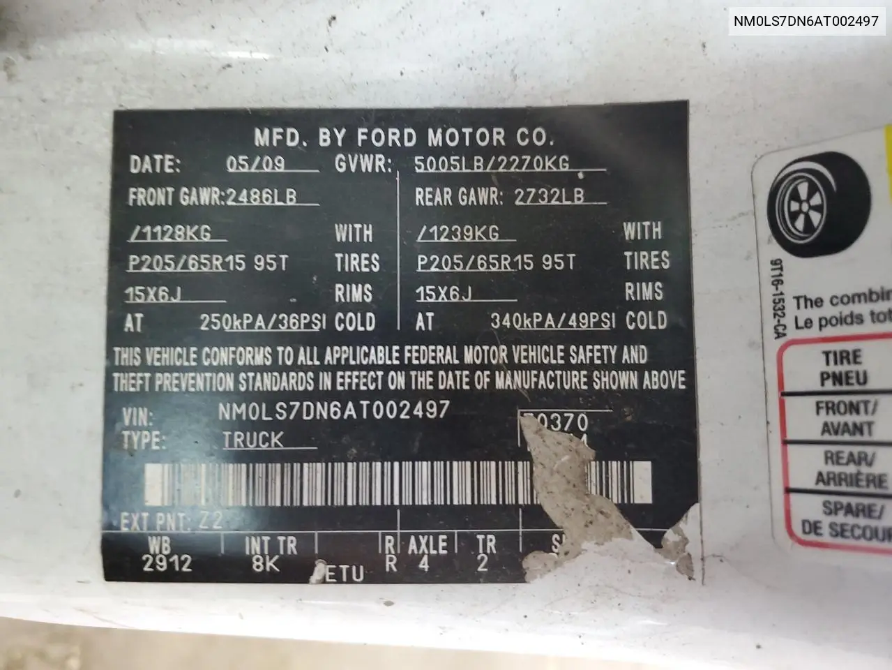 2010 Ford Transit Connect Xlt VIN: NM0LS7DN6AT002497 Lot: 62356315