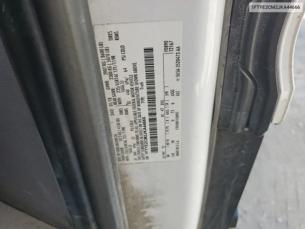 2018 Ford Transit T-150 VIN: 1FTYE2CM2JKA44666 Lot: 57050815
