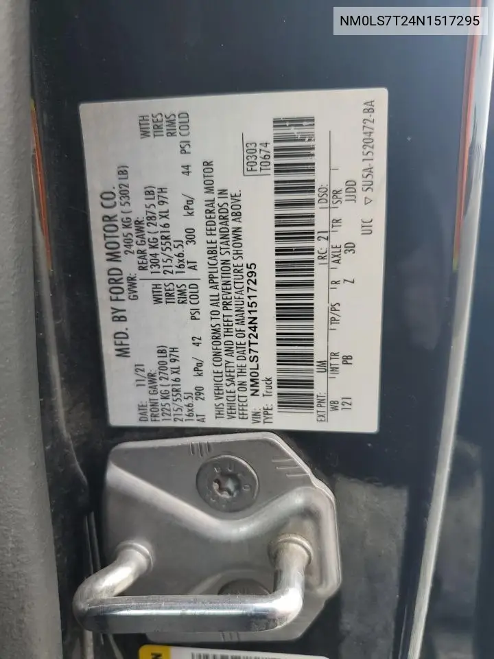 2022 Ford Transit Connect Xlt VIN: NM0LS7T24N1517295 Lot: 63093255