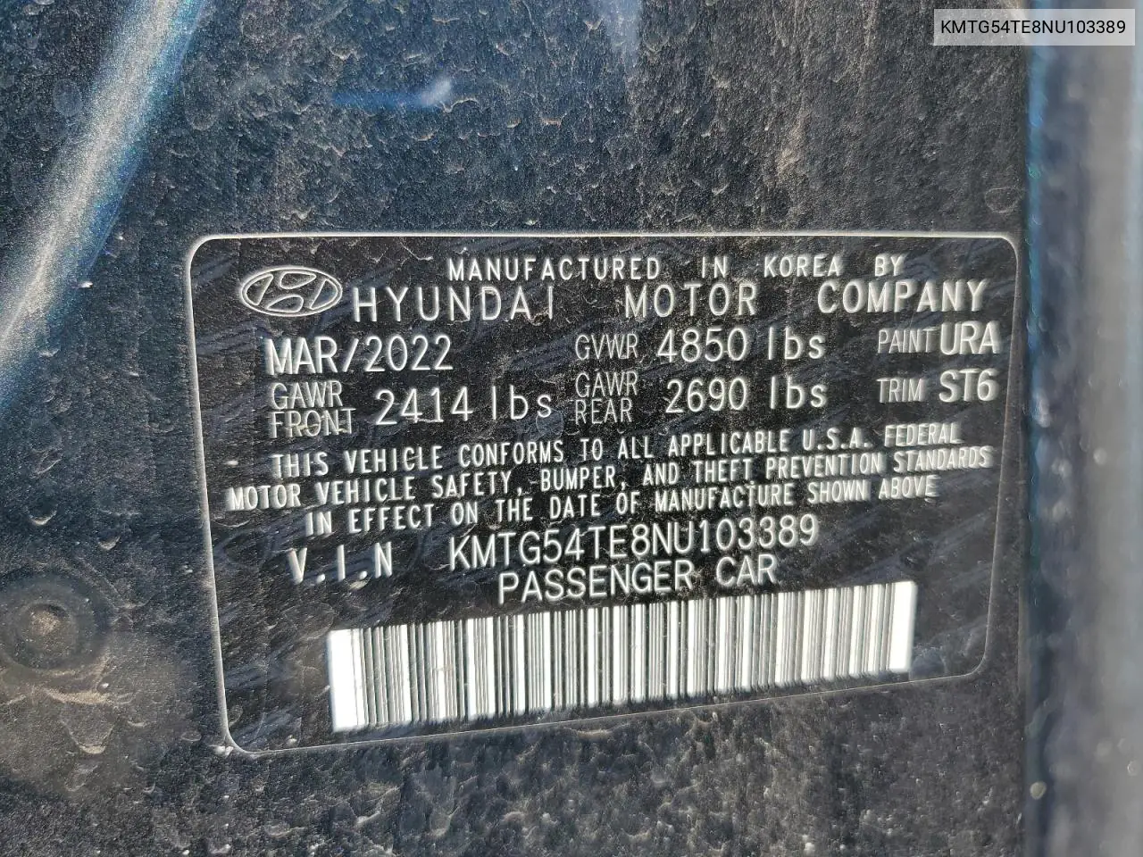 2022 Genesis G70 Base VIN: KMTG54TE8NU103389 Lot: 62685895