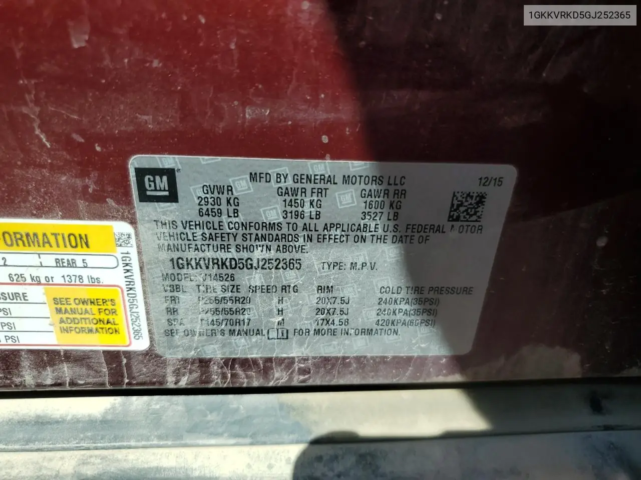 2016 GMC Acadia Slt-1 VIN: 1GKKVRKD5GJ252365 Lot: 61961055