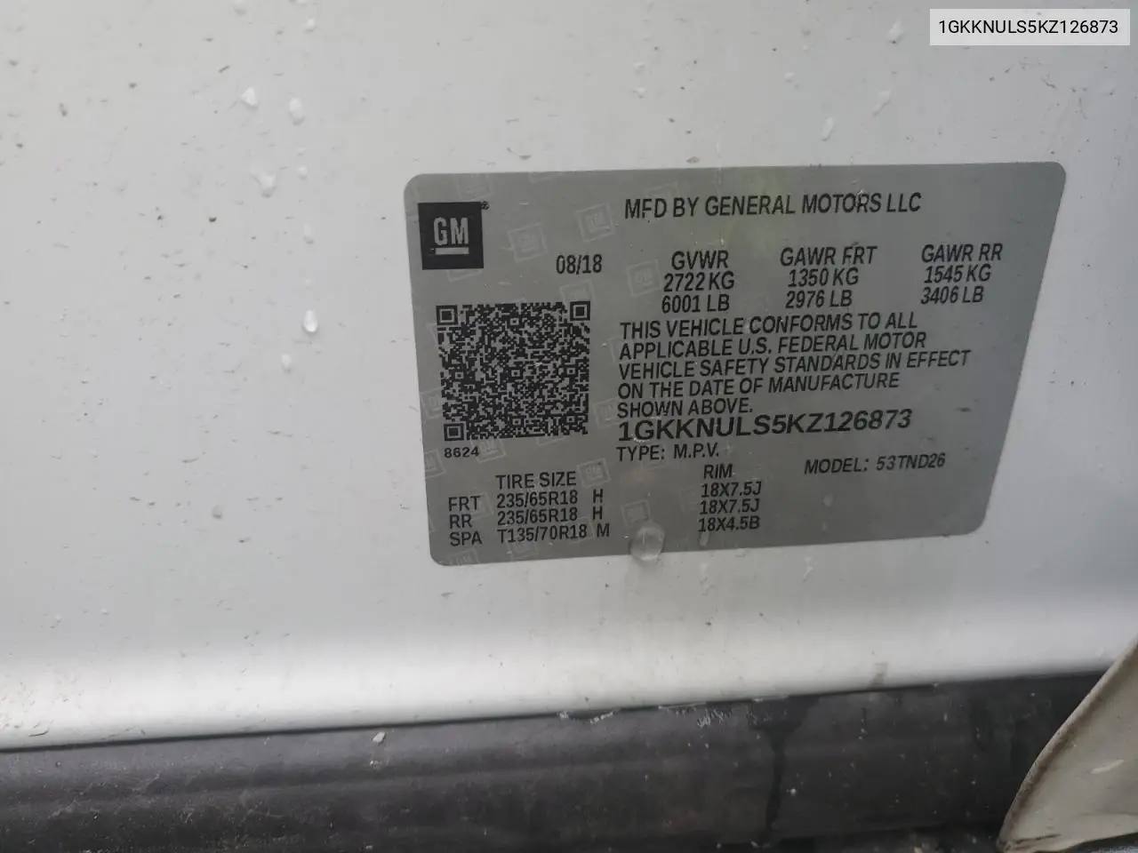2019 GMC Acadia Slt-1 VIN: 1GKKNULS5KZ126873 Lot: 55182455