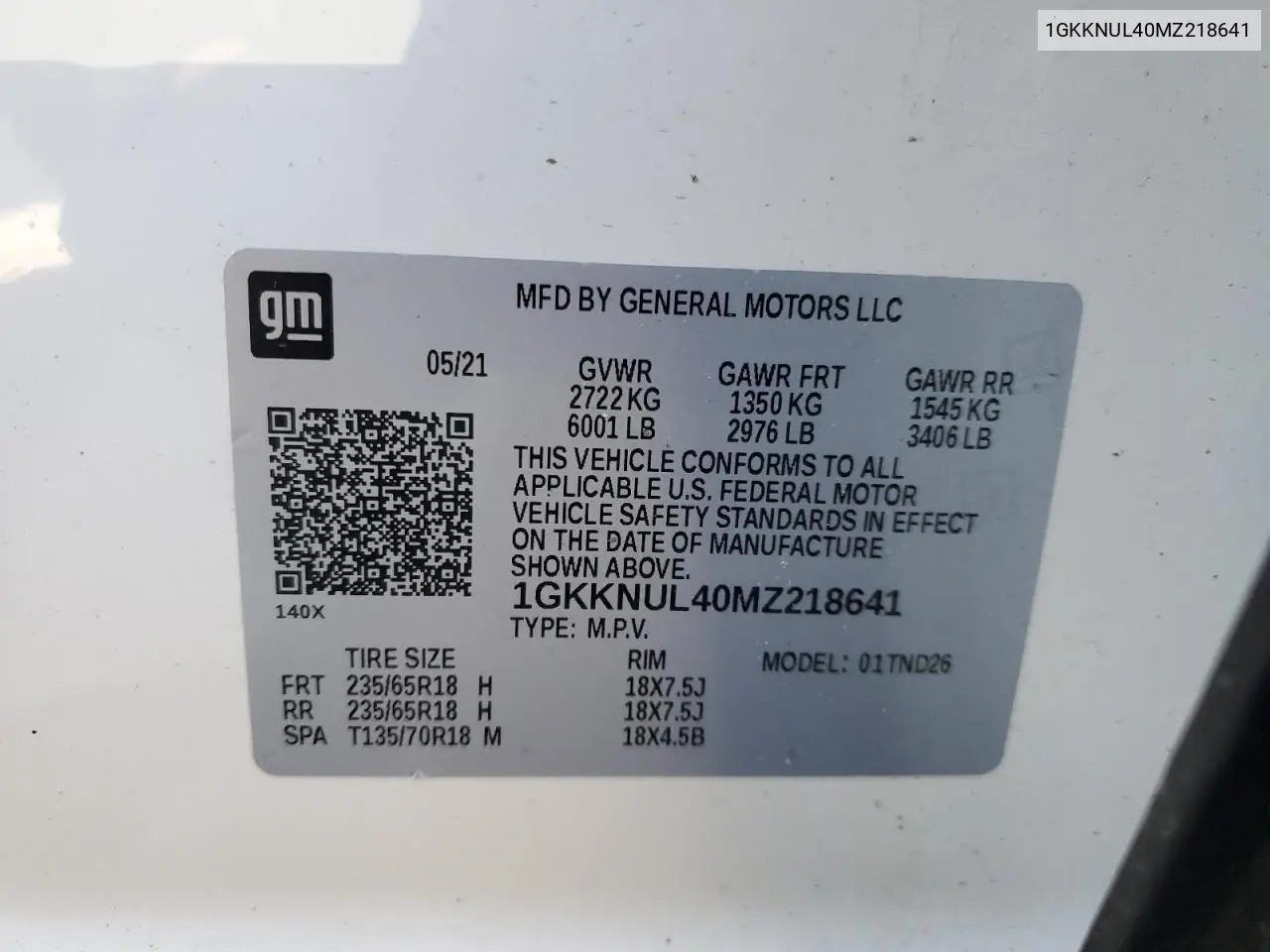 2021 GMC Acadia Slt VIN: 1GKKNUL40MZ218641 Lot: 52275245