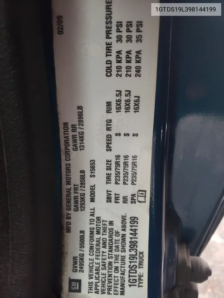 2009 GMC Canyon VIN: 1GTDS19L398144199 Lot: 56094035
