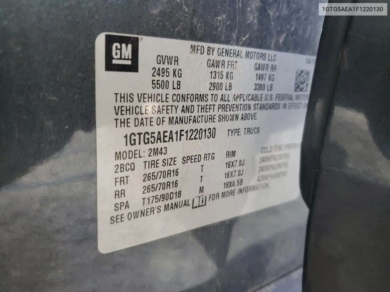 2015 GMC Canyon VIN: 1GTG5AEA1F1220130 Lot: 52548195