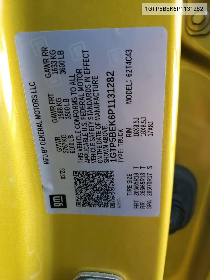 2023 GMC Canyon Elevation VIN: 1GTP5BEK6P1131282 Lot: 54344255