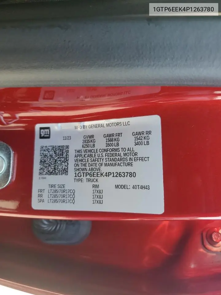 2023 GMC Canyon At4X VIN: 1GTP6EEK4P1263780 Lot: 65643665
