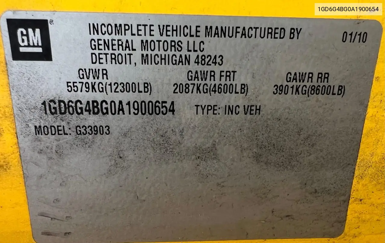 2010 GMC Savana Cut - Trucks Expeditor Truck VIN: 1GD6G4BG0A1900654 Lot: 63596165