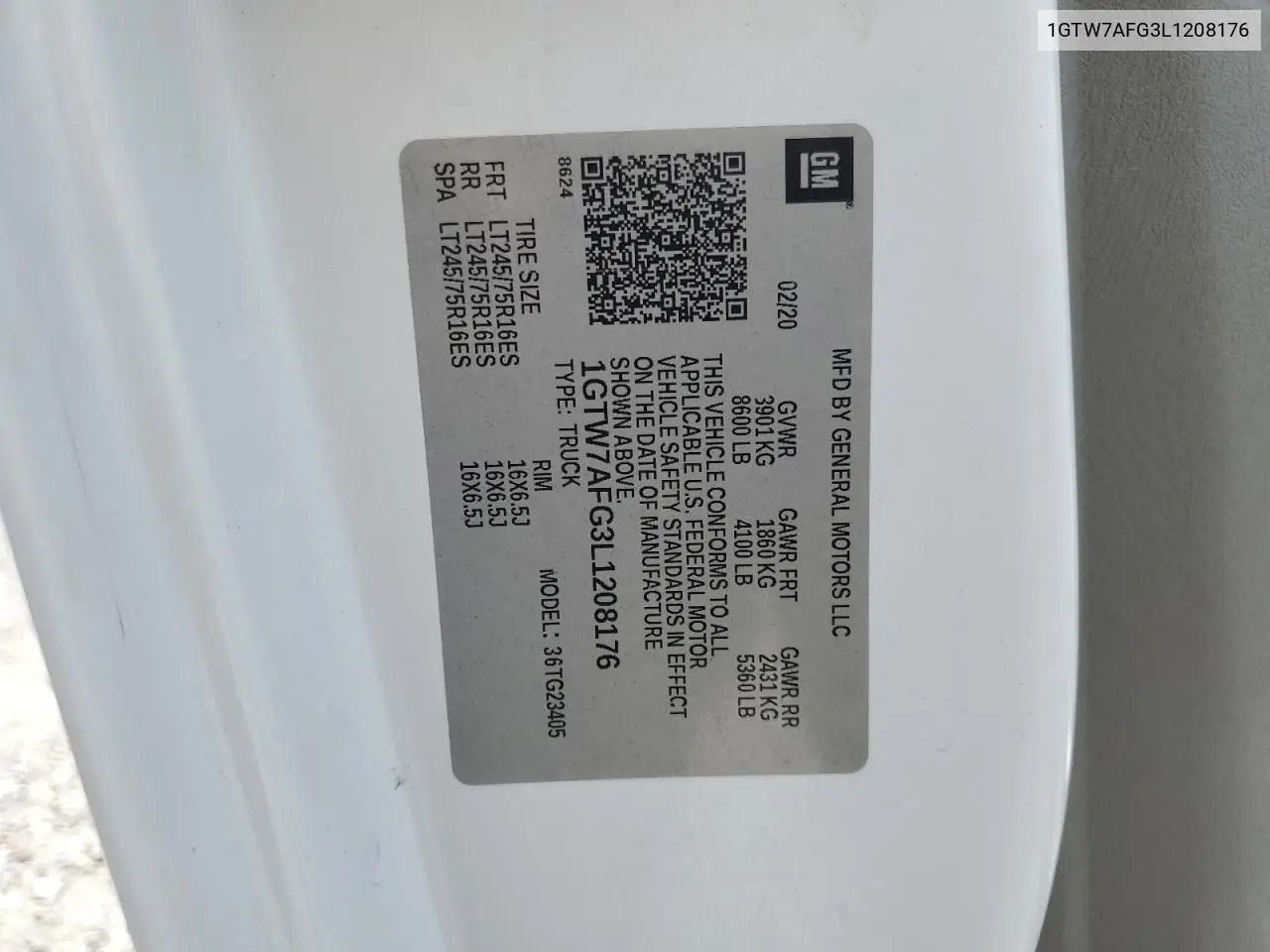 2020 GMC Savana G2500 VIN: 1GTW7AFG3L1208176 Lot: 62631515
