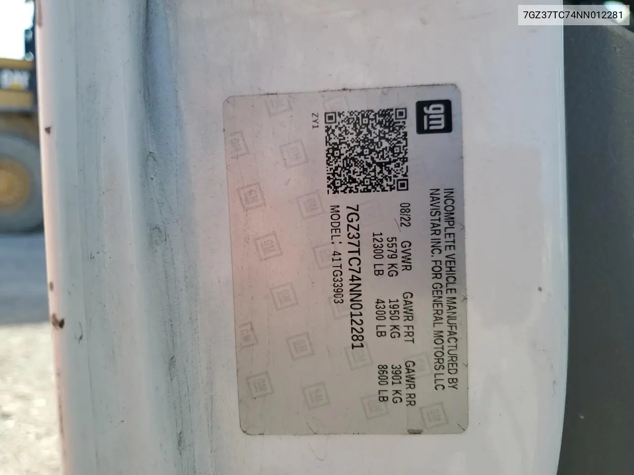 2022 GMC Savana Cutaway G3500 VIN: 7GZ37TC74NN012281 Lot: 56482155