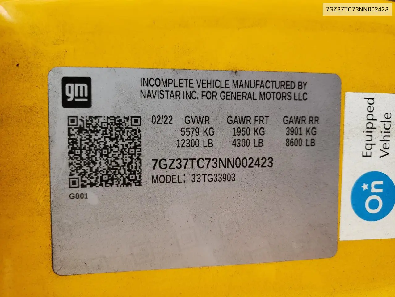 2022 GMC Savana Cutaway G3500 VIN: 7GZ37TC73NN002423 Lot: 61386495