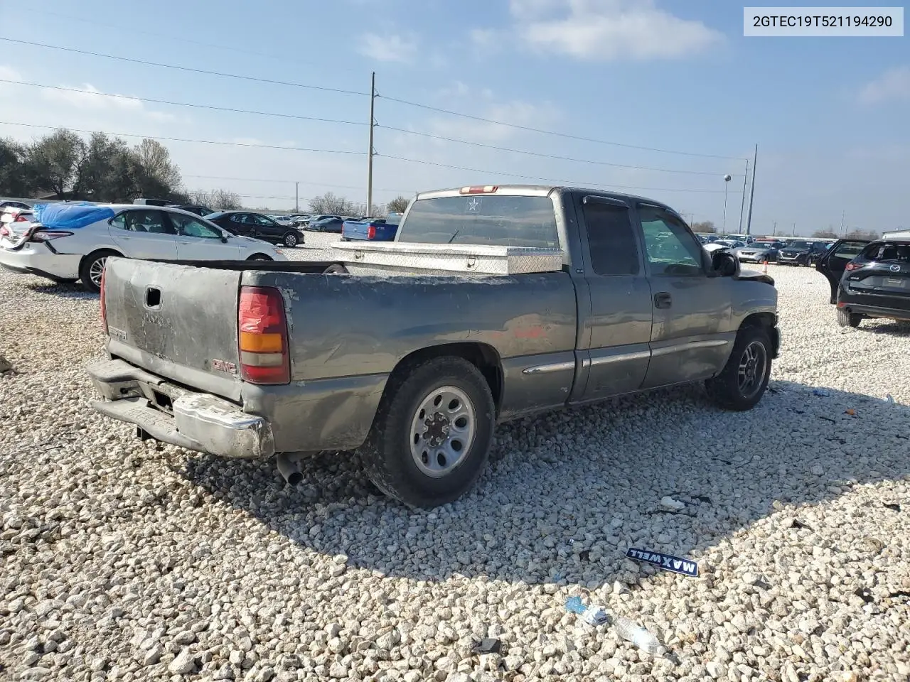 2002 GMC New Sierra C1500 VIN: 2GTEC19T521194290 Lot: 48001505