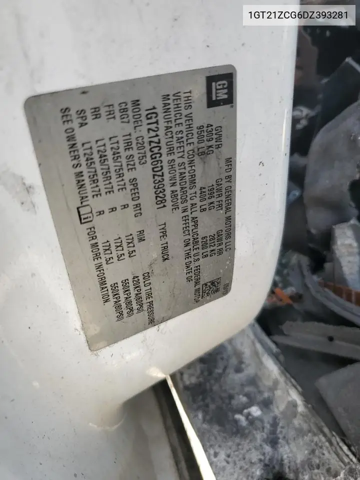 2013 GMC Sierra C2500 Heavy Duty VIN: 1GT21ZCG6DZ393281 Lot: 62065055