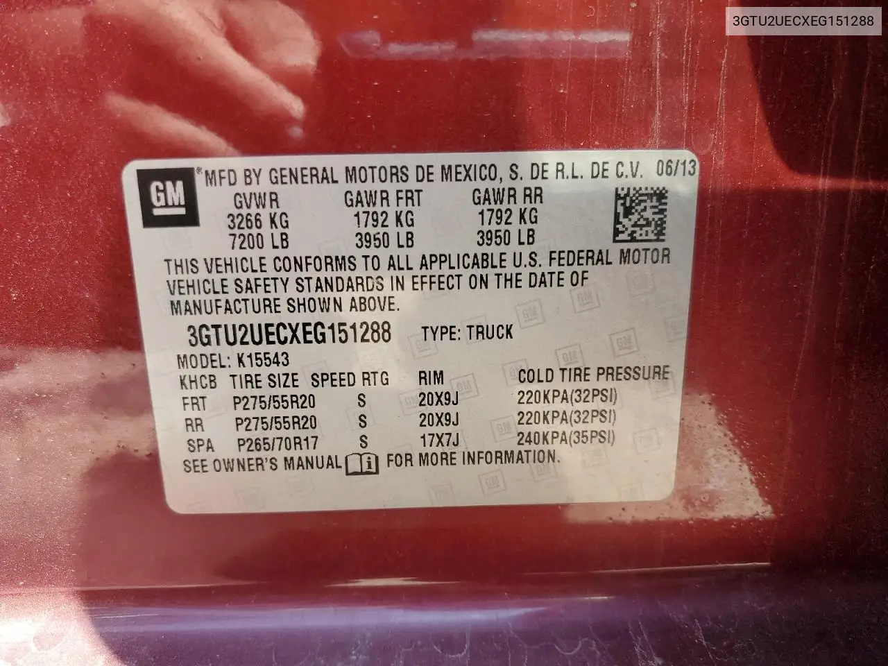 2014 GMC Sierra K1500 Sle VIN: 3GTU2UECXEG151288 Lot: 55956085