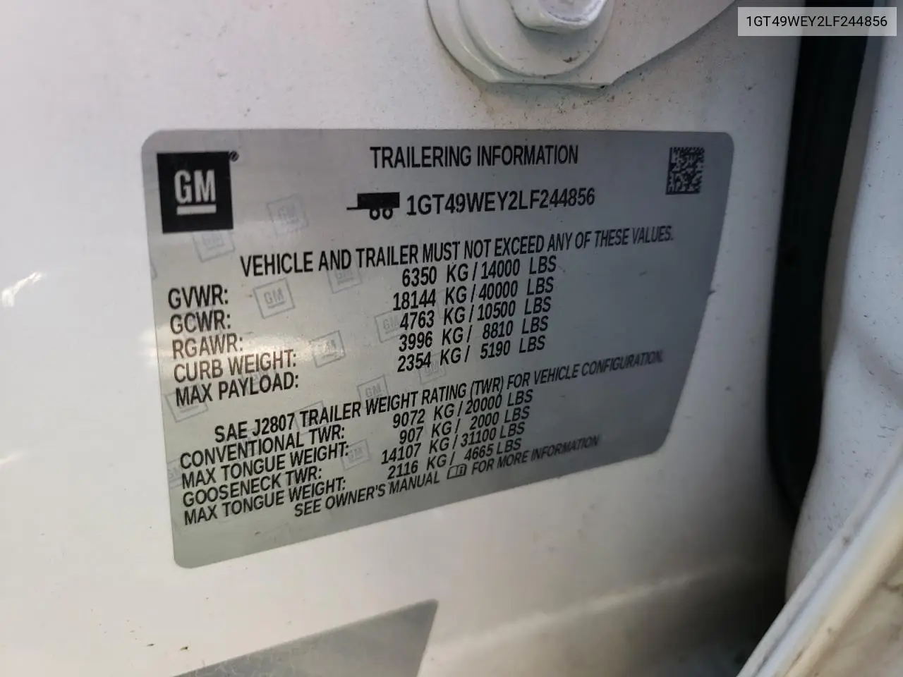 2020 GMC Sierra K3500 Denali VIN: 1GT49WEY2LF244856 Lot: 63110605