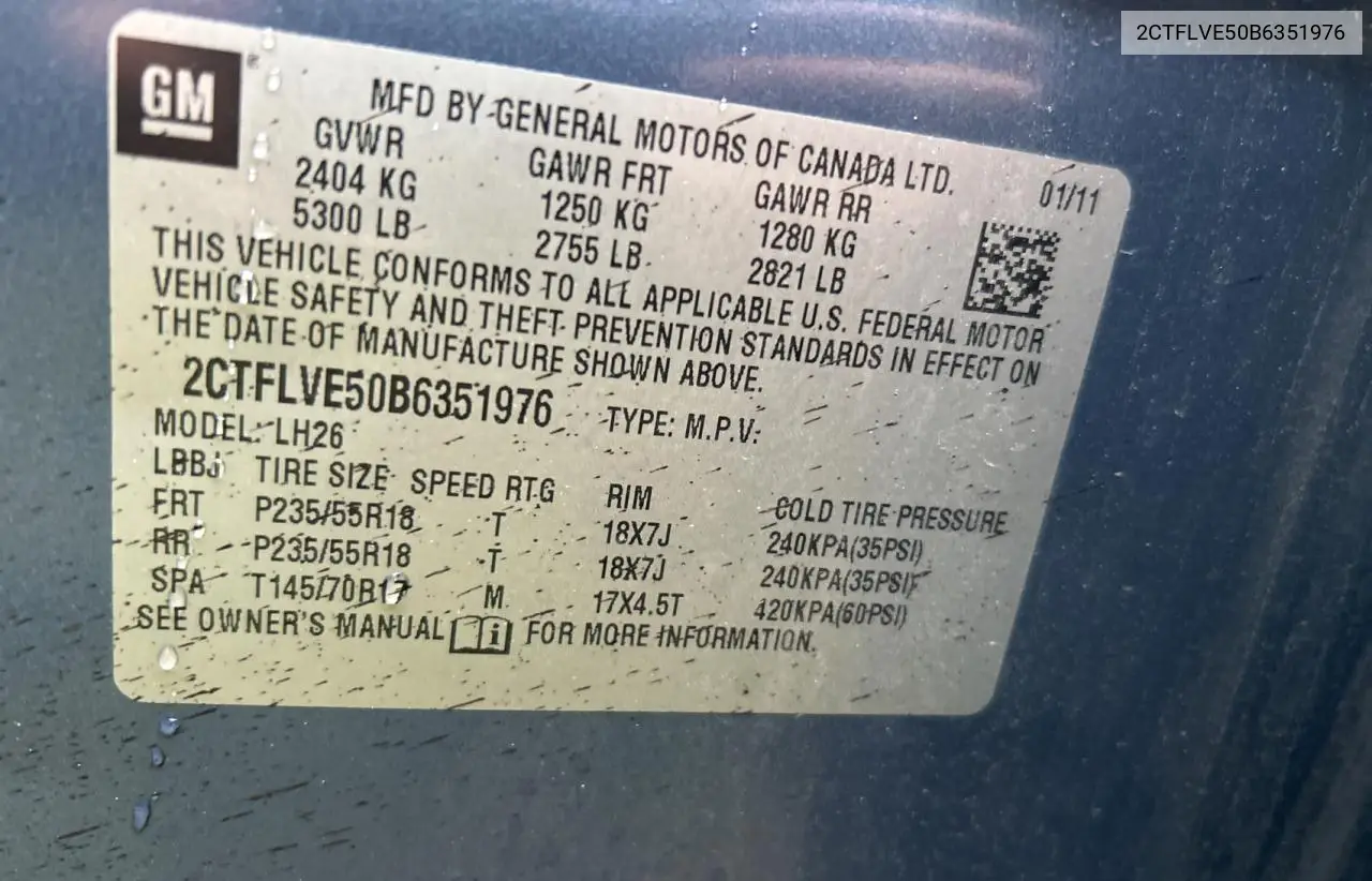 2011 GMC Terrain Slt VIN: 2CTFLVE50B6351976 Lot: 63705795