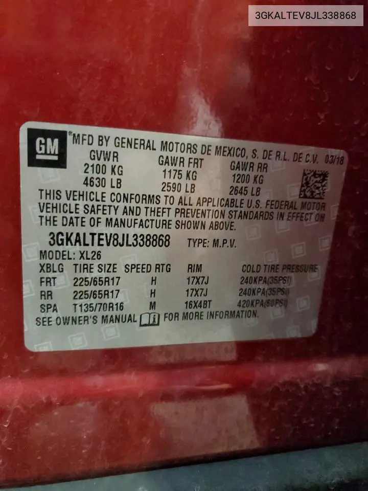 2018 GMC Terrain Sle VIN: 3GKALTEV8JL338868 Lot: 63110895